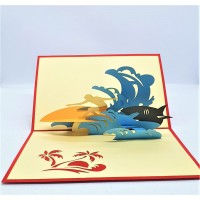 Handmade 3d Pop Up Card Surfing Surfer Sea Wave Shark Chasing Birthday Father's Day Valentine's Day Wedding Anniversary Holiday Outdoor Sport Invitation